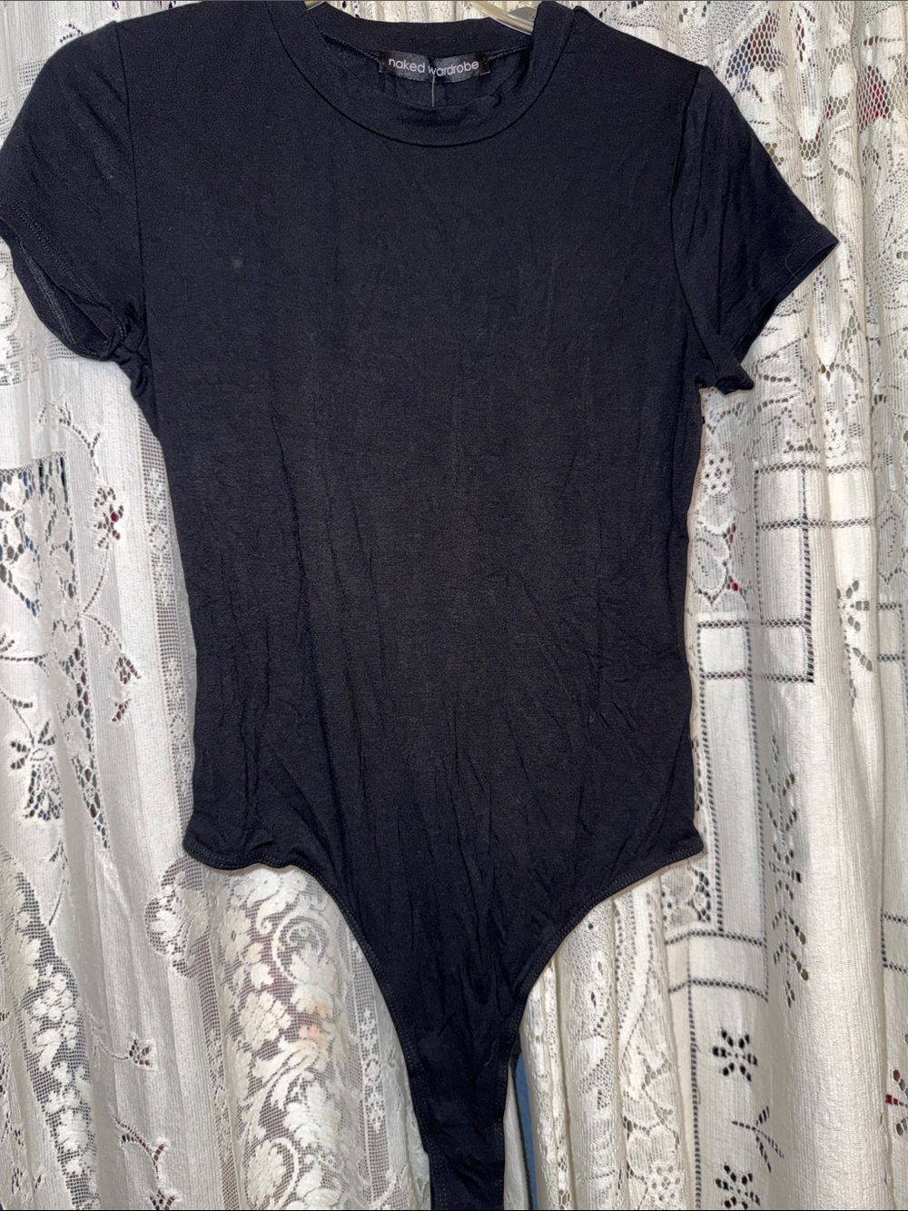 naked wardrobe Black Crewneck Short Sleeve Bodysuit